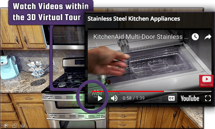 3D 360 VR TOUR display youtube videos for VR media pros, show off kitchen appliances..